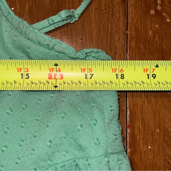 Sadie and Sage Green Swiss Dot Sleeveless Tiered Boho Beachy Dainty Mini Dress - Picture 12 of 14